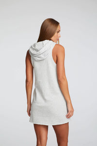 COTTON FLEECE HI LOW SLEEVELESS HOODIE DRESS