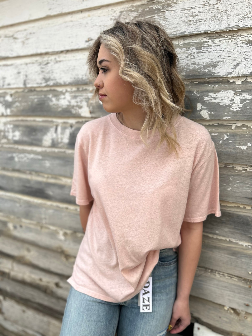 EDIE LINEN BOYFRIEND TEE - CAMEO ROSE
