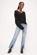 Load image into Gallery viewer, SAY SOMETHIN&#39; NOTCH NECK LONG SLEEVE - BLACK
