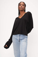 Load image into Gallery viewer, SAY SOMETHIN&#39; NOTCH NECK LONG SLEEVE - BLACK
