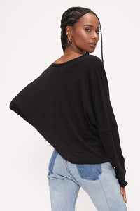 SAY SOMETHIN' NOTCH NECK LONG SLEEVE - BLACK