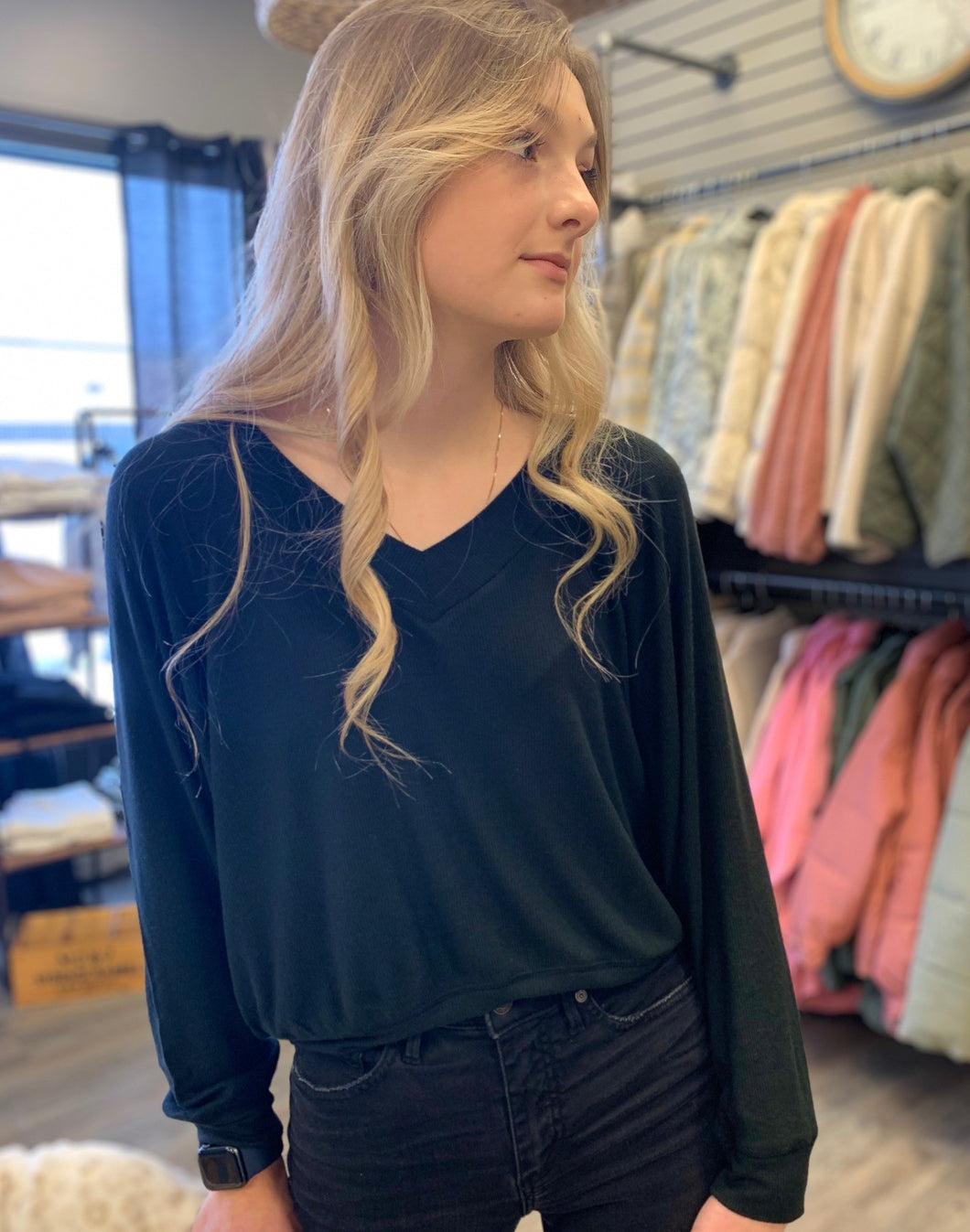 Carly Brushed Ribbed V-Neck Top